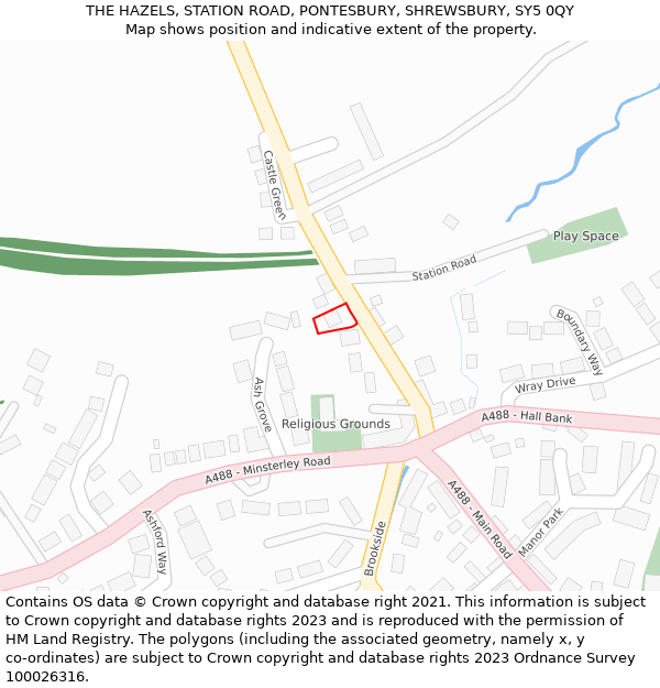 THE HAZELS, STATION ROAD, PONTESBURY, SHREWSBURY, SY5 0QY: Location map and indicative extent of plot