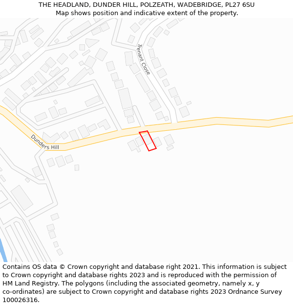 THE HEADLAND, DUNDER HILL, POLZEATH, WADEBRIDGE, PL27 6SU: Location map and indicative extent of plot