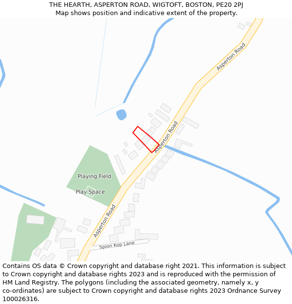 THE HEARTH, ASPERTON ROAD, WIGTOFT, BOSTON, PE20 2PJ: Location map and indicative extent of plot