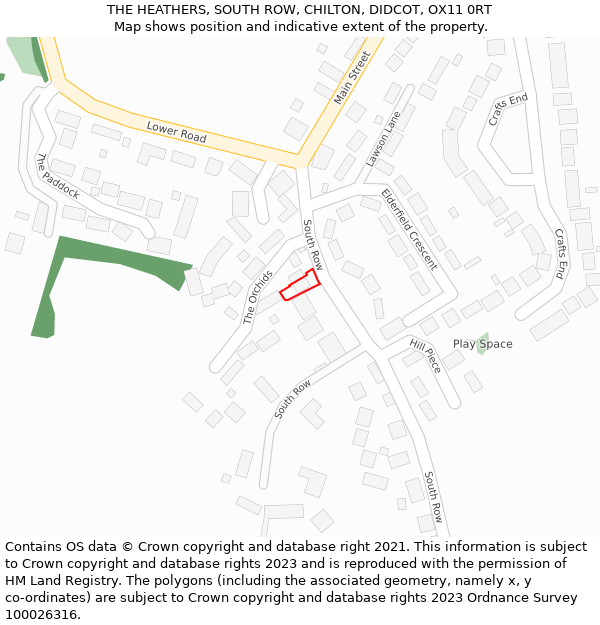 THE HEATHERS, SOUTH ROW, CHILTON, DIDCOT, OX11 0RT: Location map and indicative extent of plot