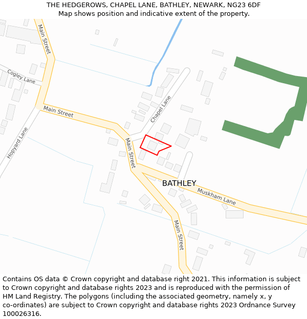 THE HEDGEROWS, CHAPEL LANE, BATHLEY, NEWARK, NG23 6DF: Location map and indicative extent of plot