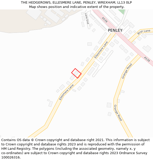 THE HEDGEROWS, ELLESMERE LANE, PENLEY, WREXHAM, LL13 0LP: Location map and indicative extent of plot