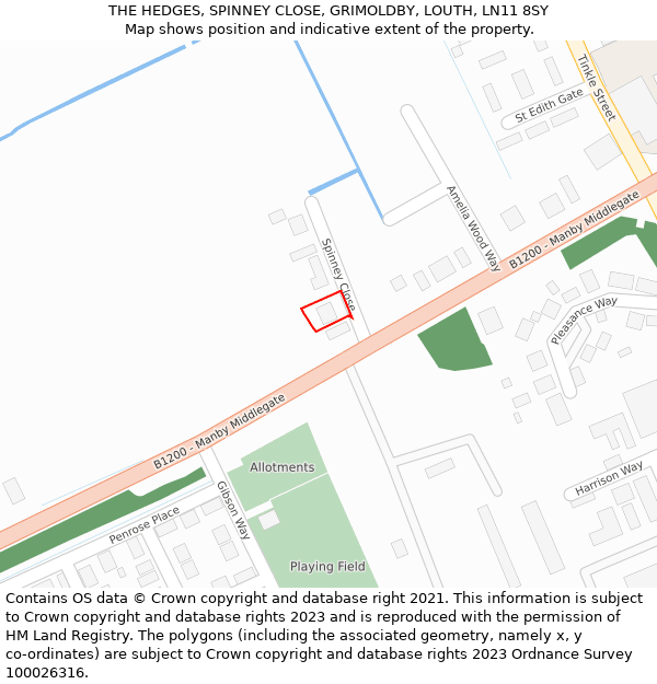 THE HEDGES, SPINNEY CLOSE, GRIMOLDBY, LOUTH, LN11 8SY: Location map and indicative extent of plot