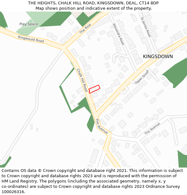 THE HEIGHTS, CHALK HILL ROAD, KINGSDOWN, DEAL, CT14 8DP: Location map and indicative extent of plot