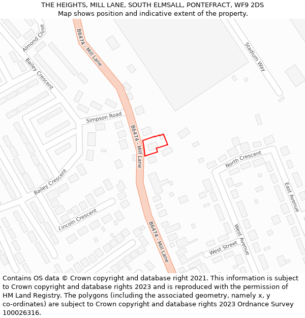 THE HEIGHTS, MILL LANE, SOUTH ELMSALL, PONTEFRACT, WF9 2DS: Location map and indicative extent of plot