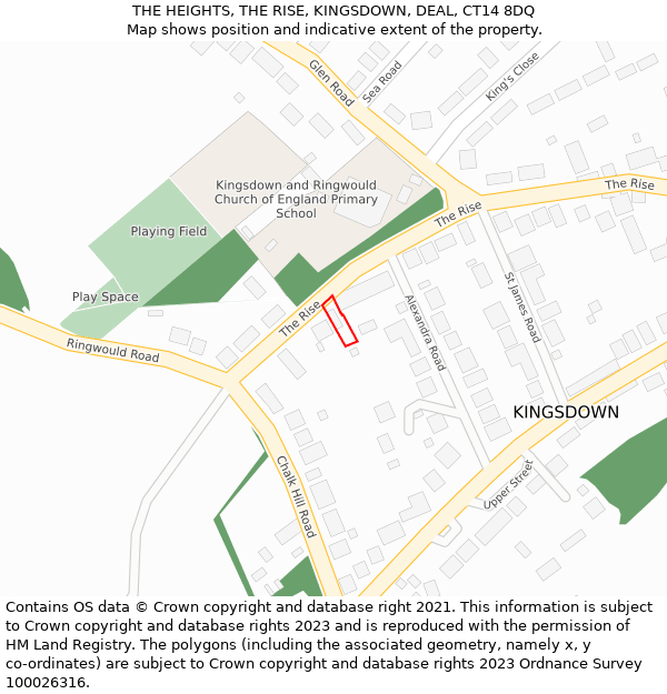 THE HEIGHTS, THE RISE, KINGSDOWN, DEAL, CT14 8DQ: Location map and indicative extent of plot