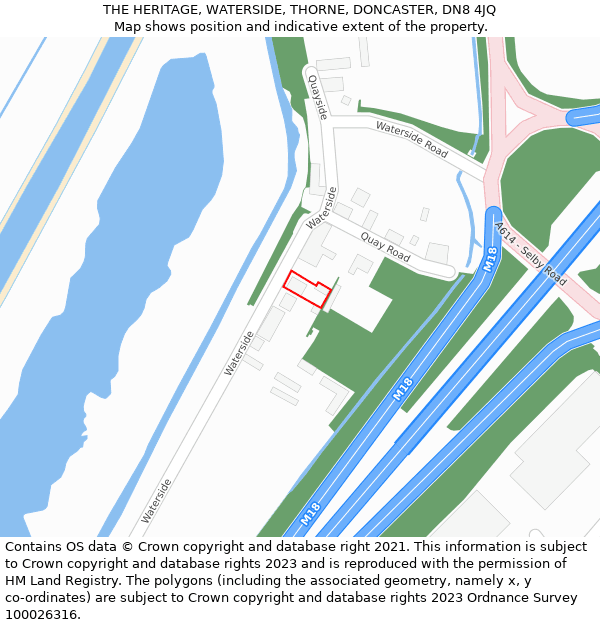 THE HERITAGE, WATERSIDE, THORNE, DONCASTER, DN8 4JQ: Location map and indicative extent of plot