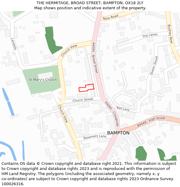 THE HERMITAGE, BROAD STREET, BAMPTON, OX18 2LY: Location map and indicative extent of plot