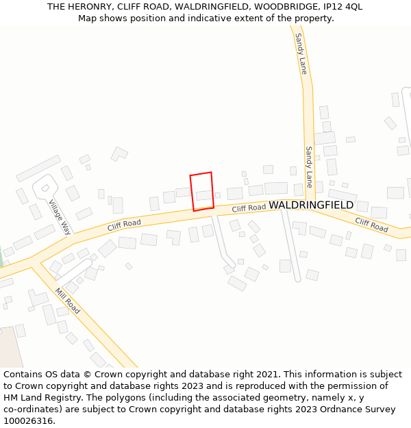 THE HERONRY, CLIFF ROAD, WALDRINGFIELD, WOODBRIDGE, IP12 4QL: Location map and indicative extent of plot