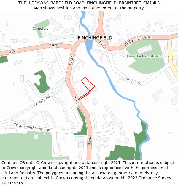 THE HIDEAWAY, BARDFIELD ROAD, FINCHINGFIELD, BRAINTREE, CM7 4LS: Location map and indicative extent of plot