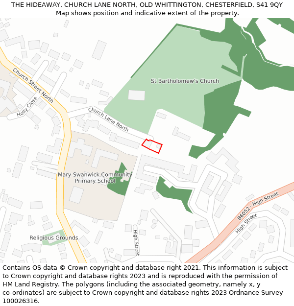 THE HIDEAWAY, CHURCH LANE NORTH, OLD WHITTINGTON, CHESTERFIELD, S41 9QY: Location map and indicative extent of plot