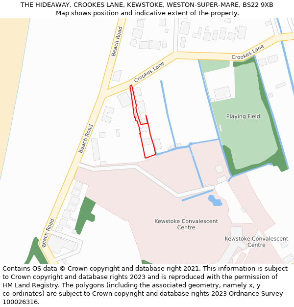 THE HIDEAWAY, CROOKES LANE, KEWSTOKE, WESTON-SUPER-MARE, BS22 9XB: Location map and indicative extent of plot