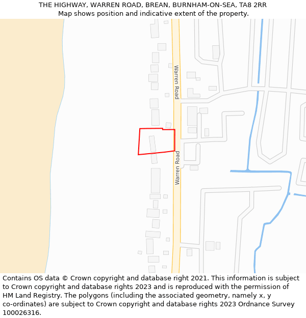 THE HIGHWAY, WARREN ROAD, BREAN, BURNHAM-ON-SEA, TA8 2RR: Location map and indicative extent of plot