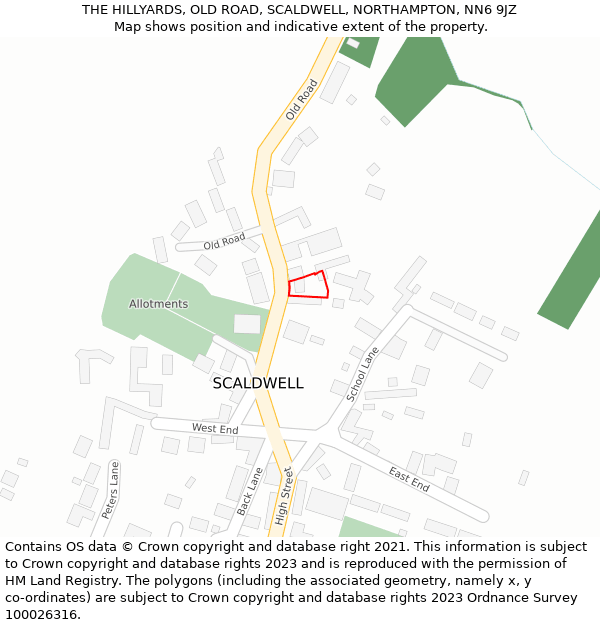 THE HILLYARDS, OLD ROAD, SCALDWELL, NORTHAMPTON, NN6 9JZ: Location map and indicative extent of plot