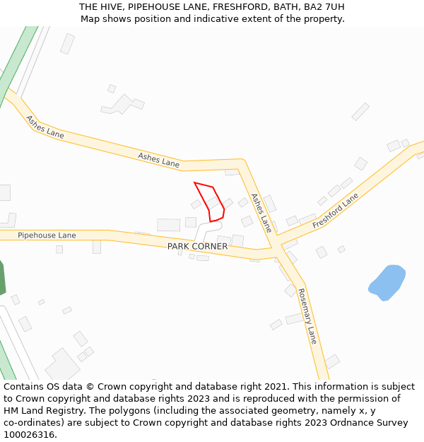 THE HIVE, PIPEHOUSE LANE, FRESHFORD, BATH, BA2 7UH: Location map and indicative extent of plot