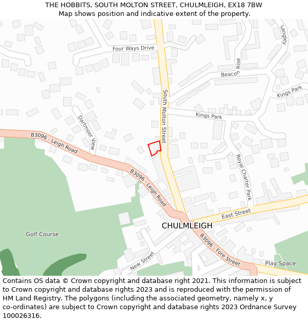 THE HOBBITS, SOUTH MOLTON STREET, CHULMLEIGH, EX18 7BW: Location map and indicative extent of plot