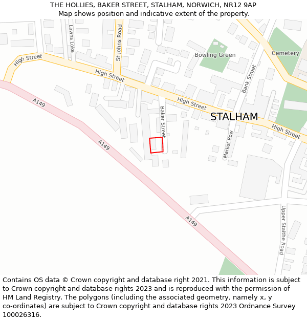 THE HOLLIES, BAKER STREET, STALHAM, NORWICH, NR12 9AP: Location map and indicative extent of plot