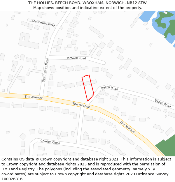 THE HOLLIES, BEECH ROAD, WROXHAM, NORWICH, NR12 8TW: Location map and indicative extent of plot