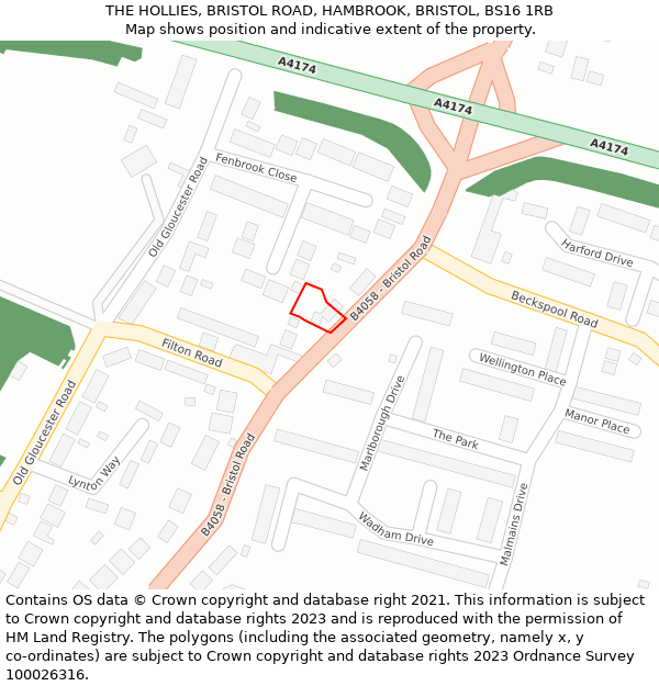 THE HOLLIES, BRISTOL ROAD, HAMBROOK, BRISTOL, BS16 1RB: Location map and indicative extent of plot