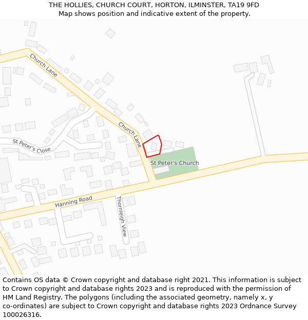 THE HOLLIES, CHURCH COURT, HORTON, ILMINSTER, TA19 9FD: Location map and indicative extent of plot