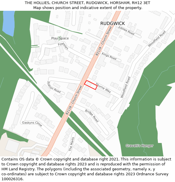 THE HOLLIES, CHURCH STREET, RUDGWICK, HORSHAM, RH12 3ET: Location map and indicative extent of plot