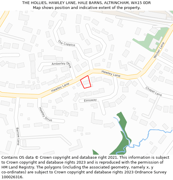 THE HOLLIES, HAWLEY LANE, HALE BARNS, ALTRINCHAM, WA15 0DR: Location map and indicative extent of plot