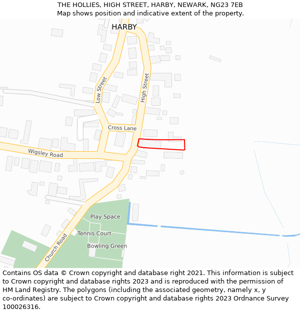 THE HOLLIES, HIGH STREET, HARBY, NEWARK, NG23 7EB: Location map and indicative extent of plot