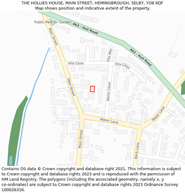 THE HOLLIES HOUSE, MAIN STREET, HEMINGBROUGH, SELBY, YO8 6QF: Location map and indicative extent of plot