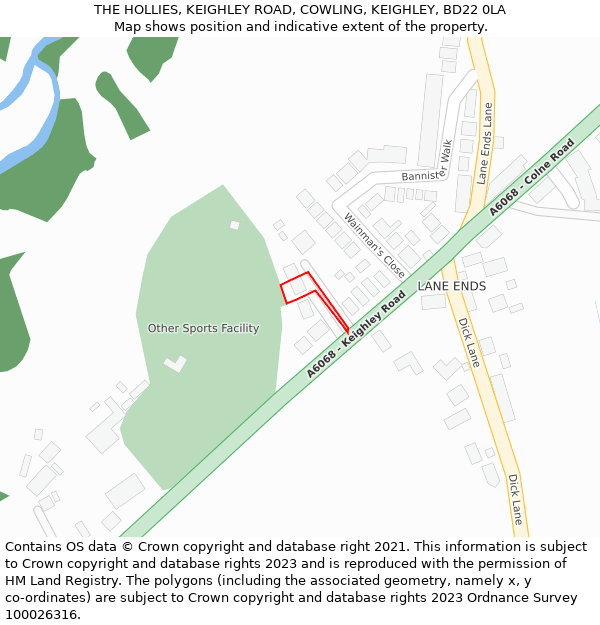 THE HOLLIES, KEIGHLEY ROAD, COWLING, KEIGHLEY, BD22 0LA: Location map and indicative extent of plot