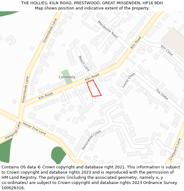 THE HOLLIES, KILN ROAD, PRESTWOOD, GREAT MISSENDEN, HP16 9DH: Location map and indicative extent of plot