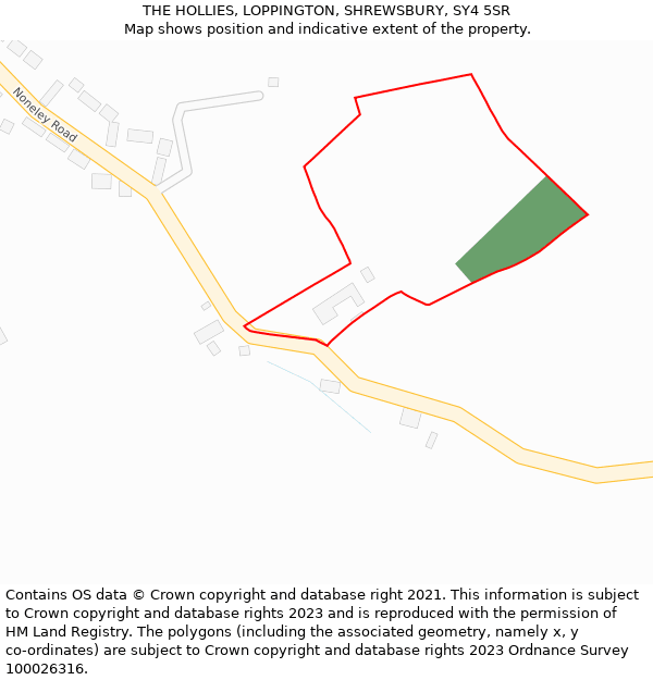 THE HOLLIES, LOPPINGTON, SHREWSBURY, SY4 5SR: Location map and indicative extent of plot