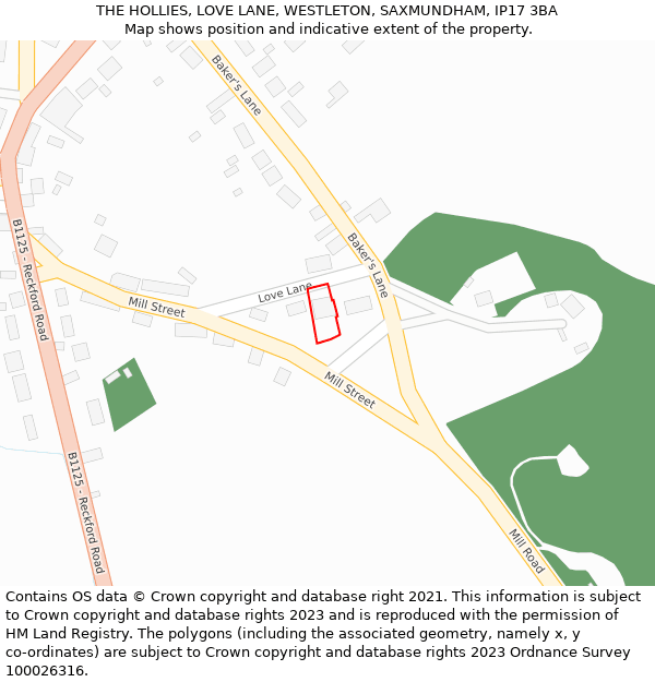 THE HOLLIES, LOVE LANE, WESTLETON, SAXMUNDHAM, IP17 3BA: Location map and indicative extent of plot