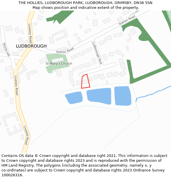 THE HOLLIES, LUDBOROUGH PARK, LUDBOROUGH, GRIMSBY, DN36 5SN: Location map and indicative extent of plot