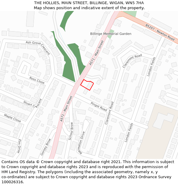 THE HOLLIES, MAIN STREET, BILLINGE, WIGAN, WN5 7HA: Location map and indicative extent of plot