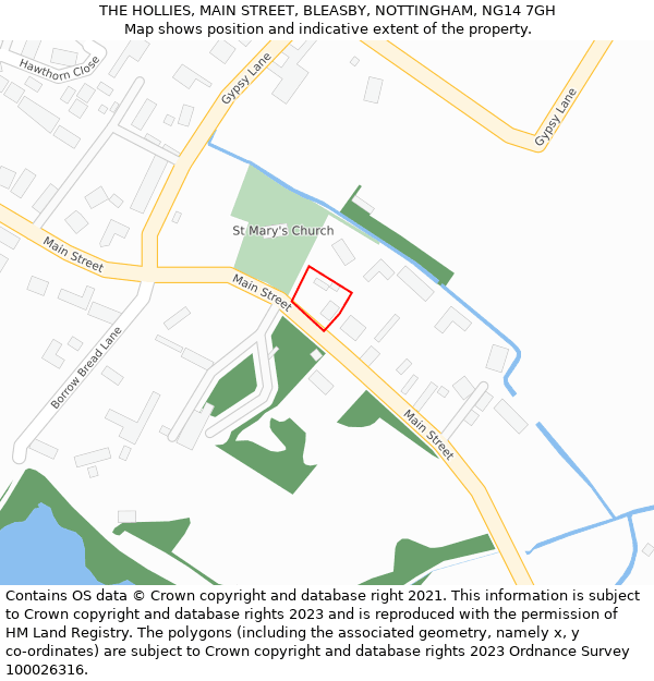 THE HOLLIES, MAIN STREET, BLEASBY, NOTTINGHAM, NG14 7GH: Location map and indicative extent of plot