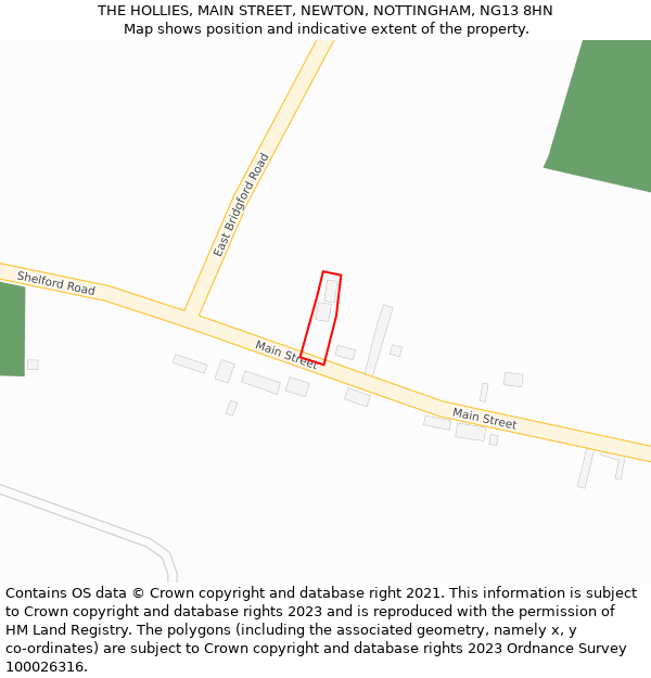 THE HOLLIES, MAIN STREET, NEWTON, NOTTINGHAM, NG13 8HN: Location map and indicative extent of plot