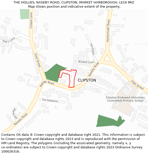 THE HOLLIES, NASEBY ROAD, CLIPSTON, MARKET HARBOROUGH, LE16 9RZ: Location map and indicative extent of plot