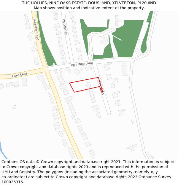 THE HOLLIES, NINE OAKS ESTATE, DOUSLAND, YELVERTON, PL20 6ND: Location map and indicative extent of plot