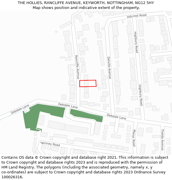 THE HOLLIES, RANCLIFFE AVENUE, KEYWORTH, NOTTINGHAM, NG12 5HY: Location map and indicative extent of plot
