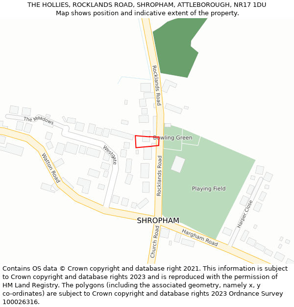 THE HOLLIES, ROCKLANDS ROAD, SHROPHAM, ATTLEBOROUGH, NR17 1DU: Location map and indicative extent of plot