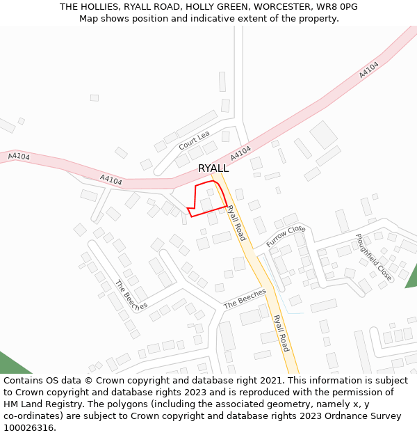 THE HOLLIES, RYALL ROAD, HOLLY GREEN, WORCESTER, WR8 0PG: Location map and indicative extent of plot