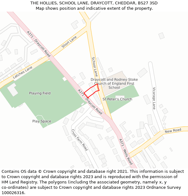 THE HOLLIES, SCHOOL LANE, DRAYCOTT, CHEDDAR, BS27 3SD: Location map and indicative extent of plot