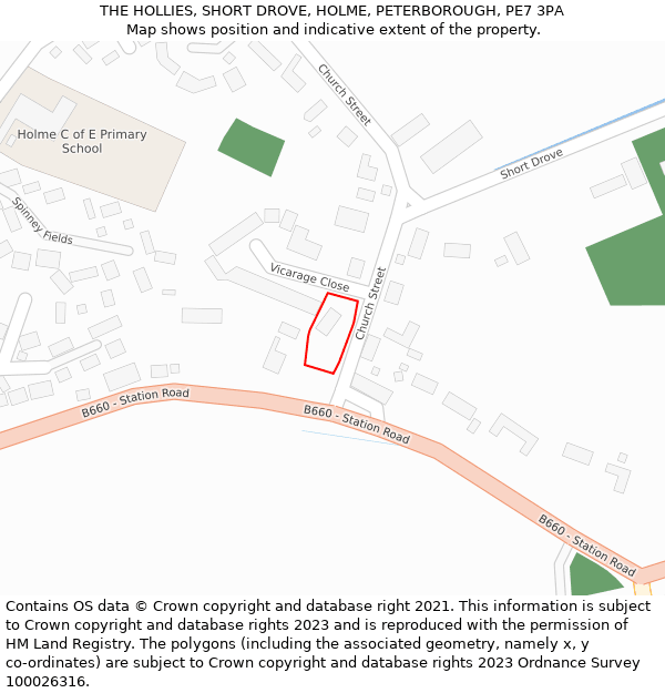 THE HOLLIES, SHORT DROVE, HOLME, PETERBOROUGH, PE7 3PA: Location map and indicative extent of plot