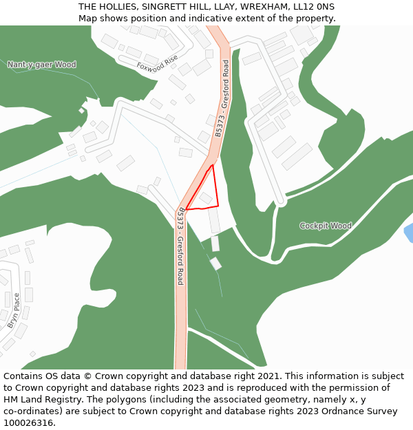 THE HOLLIES, SINGRETT HILL, LLAY, WREXHAM, LL12 0NS: Location map and indicative extent of plot