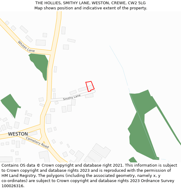 THE HOLLIES, SMITHY LANE, WESTON, CREWE, CW2 5LG: Location map and indicative extent of plot