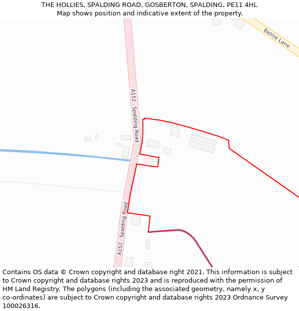 THE HOLLIES, SPALDING ROAD, GOSBERTON, SPALDING, PE11 4HL: Location map and indicative extent of plot