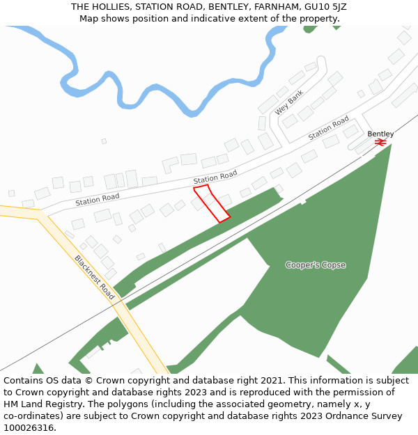 THE HOLLIES, STATION ROAD, BENTLEY, FARNHAM, GU10 5JZ: Location map and indicative extent of plot