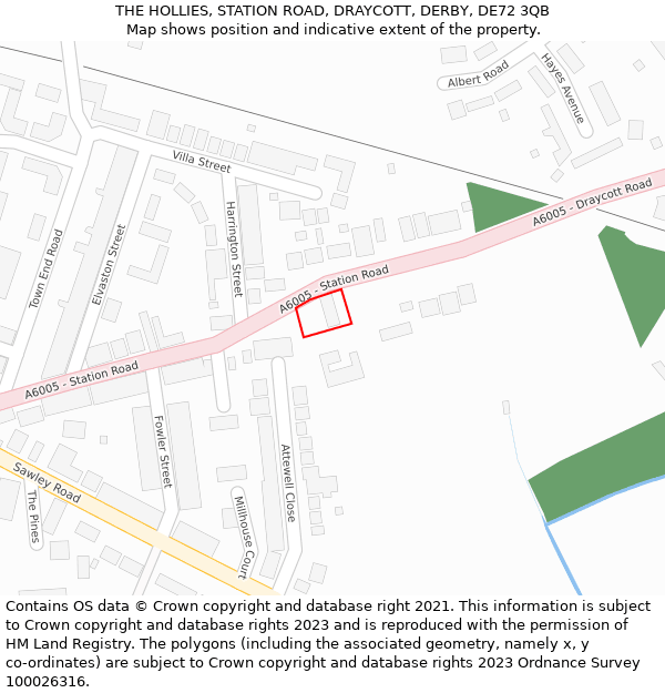 THE HOLLIES, STATION ROAD, DRAYCOTT, DERBY, DE72 3QB: Location map and indicative extent of plot