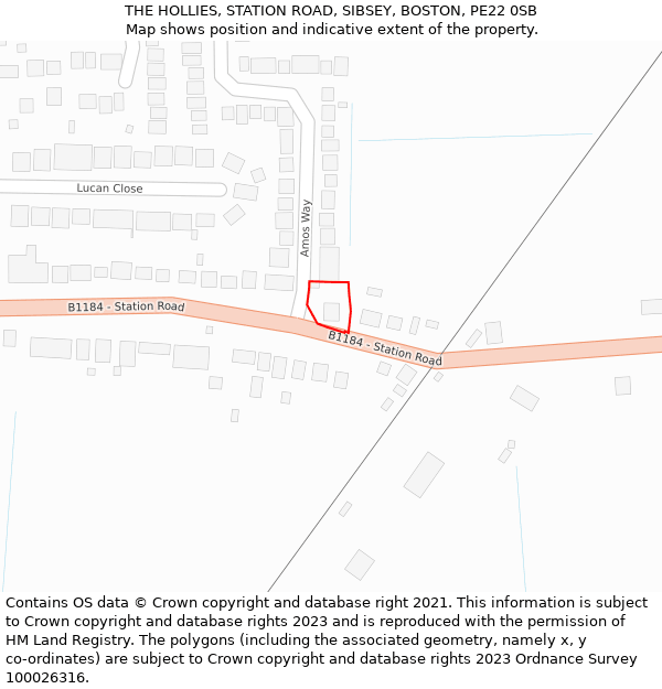 THE HOLLIES, STATION ROAD, SIBSEY, BOSTON, PE22 0SB: Location map and indicative extent of plot