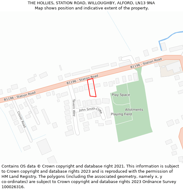 THE HOLLIES, STATION ROAD, WILLOUGHBY, ALFORD, LN13 9NA: Location map and indicative extent of plot